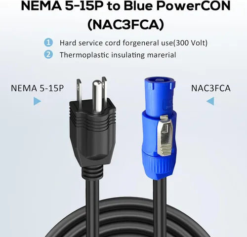 Miniatura 2 de Cable de alimentación de CA de 3 clavijas NEMA 5-15P a PowerCON 20 A, conector macho de entrada PowerCon de 3 pines a NEMA 5-15P, cable