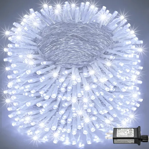 Miniatura 27 de Tira de 200 luces LED de 66 pies para exteriores, luces de Navidad conectables para interiores, cable transparente, impermeable, 8 modos de luces