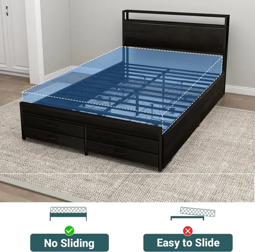 Miniatura 3 de Zevemomo Estructuras de Cama Full con Cabecero, Estructura de Cama de Almacenamiento Tamaño Full con 8 Cajones, Puertos de Carga y Enchufes