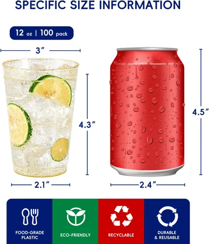 Miniatura 2 de JOLLY CHEF Paquete de 100 vasos de plástico dorados de 12 onzas, vasos dorados desechables, vasos de fiesta resistentes para bodas, Acción