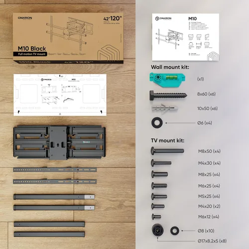 Miniatura 8 de ONKRON Soporte de pared para TV de movimiento completo para pantalla de 42 a 120 pulgadas de hasta 220 libras, soporte de TV grande y resistente