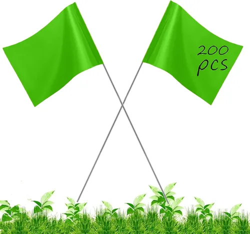 Miniatura 20 de Paquete de 200 banderas blancas para marcado, JIZHGRAD de 15x4x5 pulgadas, banderas marcadoras para uso en patio y césped, delimitación y Blanco