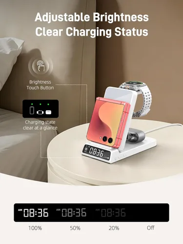 Miniatura 4 de Estación de carga inalámbrica W3 en 1 para Samsung Galaxy Z Flip 7/6/5/4/3, cargador inalámbrico ELECDOV para Samsung Watch 8/7/6/5/4/3/Buds 3 Pro/2