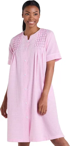 Miniatura 5 de Miss Elaine Bata corta de seersucker para mujer, cierre de broches frontal y mangas cortas, dos bolsillos delanteros, ropa de dormir y ropa