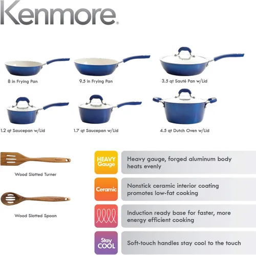 Miniatura 2 de Kenmore Arlington - Utensilios de cocina de inducción de aluminio forjado con revestimiento de cerámica antiadherente con asas de baquelita, juego