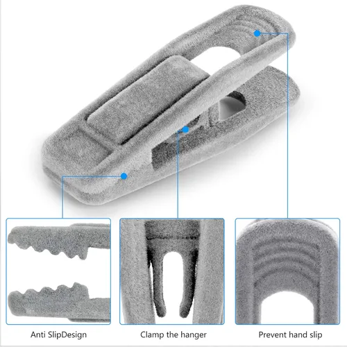 Miniatura 7 de Tinfol Clips de terciopelo para colgar, paquete de 50 clips de terciopelo para pantalones grises, clip para colgar ropa, alfiler de ropa de apertura
