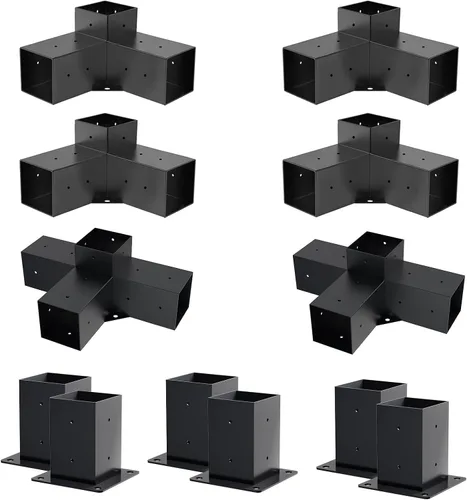 Miniatura 9 de Kit de pérgola Grehitk - Soporte de esquina de ángulo recto de 5 vías para bricolaje Base de poste de madera para cenadores, patio, cabaña