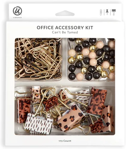 U Brands Kit de accesorios de oficina, suministros de oficina, incluye 6 clips grandes y 12 pequeños, 35 pines de esfera y 120 clips de papel, no se