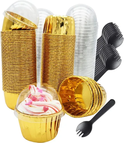 Miniatura 13 de Free-Air - Moldes para cupcakes con tapas de cúpula, paquete de 100 unidades, mini moldes de aluminio para hornear magdalenas, moldes desechables