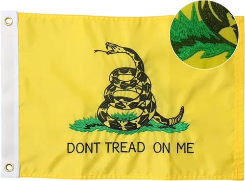 Bradford Bandera Dont Tread on Me de 12 x 18 pulgadas, banderas Gadsden bordadas de doble cara para exteriores, color amarillo, serpentina,