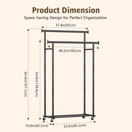Miniatura 6 de Perchero de ropa con ruedas para colgar ropa, perchero resistente para ropa portátil, estante de metal para dormitorio, lavandería, sala de estar
