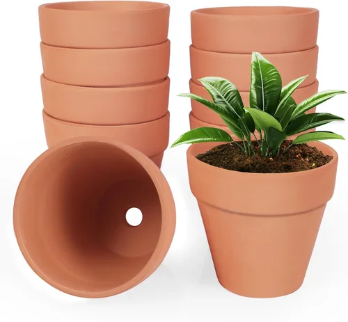 YESIACE Juego de 24 macetas de terracota de 4 pulgadas, maceta de terracota con agujeros de drenaje, perfecta para plantar, pintar, bodas y fiestas