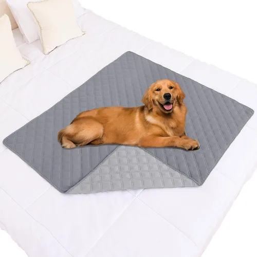 Miniatura 78 de Smiry Funda impermeable para cama de mascota, suave y lavable, para muebles, cama, sofá, reversible, a cuadros (30 x 53 pulgadas, color beige/beige)