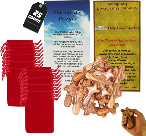 Miniatura 12 de Holy Land Market cruz de mano de madera de olivo con bolsa de regalo de terciopelo, de Belén, Madera, 4 pulgadas