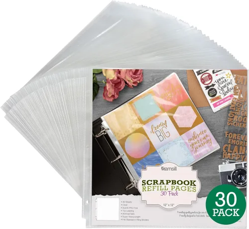 Miniatura 10 de Samsill Páginas de repuesto para álbumes de recortes de 12 x 12 pulgadas, paquete de 50, se adapta a carpetas de 3 anillos y álbumes de fotos de 12