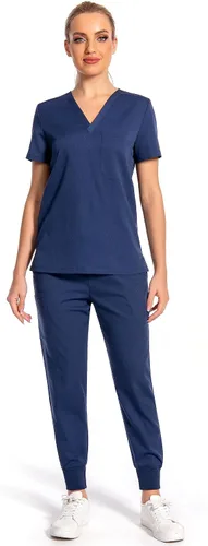 Miniatura 2 de PuriPure Conjunto de ropa quirúrgica para mujer, uniforme de enfermera, pantalones deportivos clásicos con cuello en V y pantalones quirúrgicos