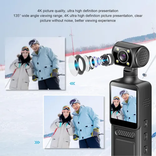 Miniatura 6 de Tangxi Cámara de acción WiFi 4K, cámaras de vlogging de 40 MP con pantalla HD de 1.3 pulgadas, lente giratoria de 180°, ultra ancha de 135°, control