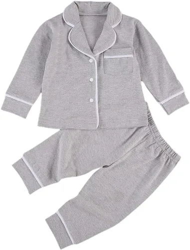 Miniatura 105 de Conjunto de pijama de manga larga con botones para niña pequeña, conjunto de ropa de dormir