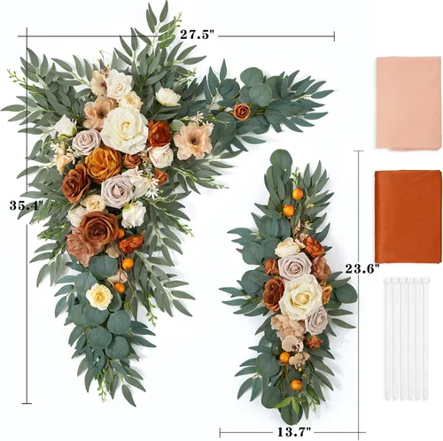 Miniatura 2 de Kit de flores para arco de boda con cortinas (paquete de 4) – 2 guirnaldas artificiales de terracota de lujo con 2 cortinas transparentes
