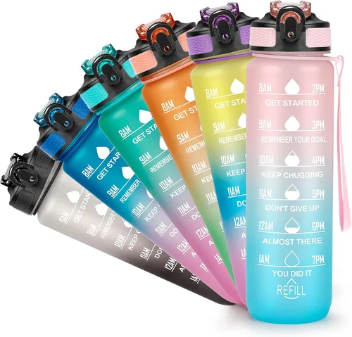 Miniatura 11 de YC Kitchen - Botella de agua motivacional con marcador de tiempo - Botellas de agua de 32 onzas con horarios para beber, botella de agua deportiva a