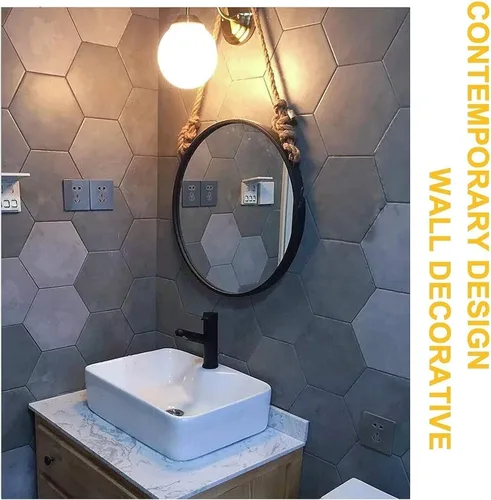 Miniatura 4 de Espejo colgante de cuerda redonda para baño y oficina Espejos decorativos para decoración de pared de sala de estar Vanidad, espejo de afeitado
