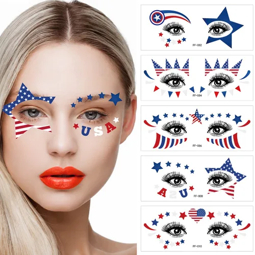 Miniatura 2 de Decoraciones del 4 de julio, tatuajes de ojos para la cara, bandera de Estados Unidos, estrella, tatuajes temporales, Día de la Independencia