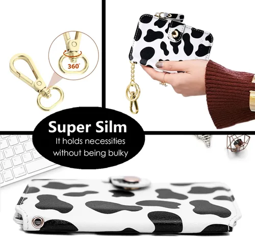 Miniatura 30 de Cartera con llavero, tarjetero con bloqueo RFID de piel, funda para tarjetas de crédito con cremallera para mujer
