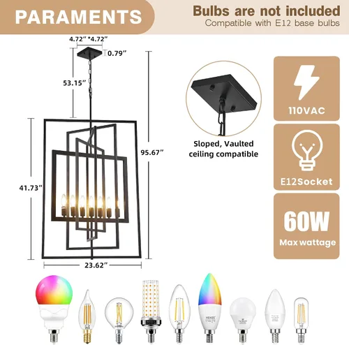 Miniatura 3 de Candelabro de granja negro, accesorios de luz colgante de farol de 7 luces, accesorios de iluminación de vestíbulo industrial rústico, candelabros