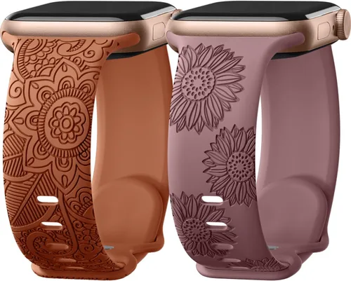 Miniatura 18 de Odbeai Correa deportiva de silicona suave con grabado floral compatible con Apple Watch de 1.496 pulgadas, 1.575 pulgadas, 1.614 pulgadas, 1.654