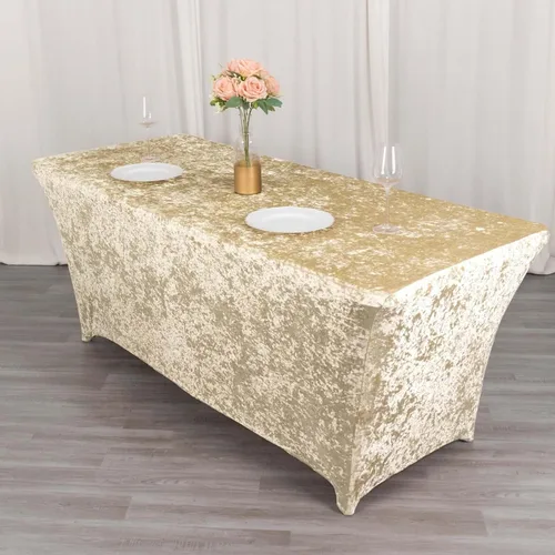 Miniatura 3 de Efavormart Cubierta de Mesa Rectangular Ajustada Elástica de Terciopelo Aplastado Beige de 6 pies