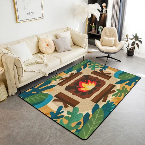 Miniatura 8 de Alfombra de fogata de 3 x 5 pies, decoración de tocones de árbol de bosque para niñas, mujeres, hombres y adolescentes, alfombra de madera marrón