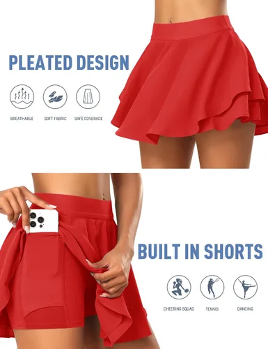 Miniatura 3 de JoyGirl Falda de tenis para mujer con pantalones cortos de golf, falda pantalón de cintura alta, para entrenamiento, atlética, con bolsillos