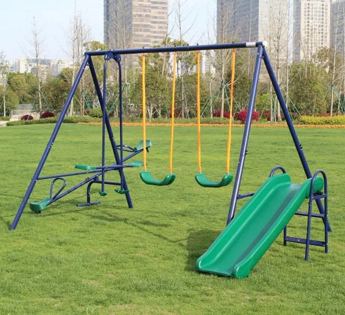 Miniatura 2 de Juegos de columpios de metal para patio trasero con asientos de columpio, deslizador, Teeter-Totter y columpio deslizante, juego de columpios