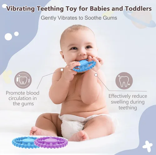 Miniatura 3 de Juguete sensorial vibratorio para masticar, mordedor, juguetes para la dentición para bebés de 6 a 12 de 8 a 18 meses, juguetes sensoriales para Azul