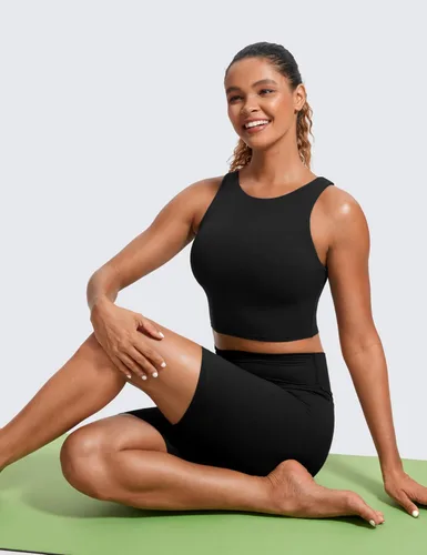 Miniatura 3 de CRZ YOGA Butterluxe - Brasier deportivo de cuello alto y espalda cruzada para mujer, camiseta corta acolchada para entrenamiento con brasier