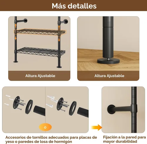 Miniatura 8 de ONBRILL H4 Sistema de Clóset Montado en Pared, Perchero de Tubería Industrial Expandible para Colgar Ropa, Organizadores de Clóset y Almacenamiento