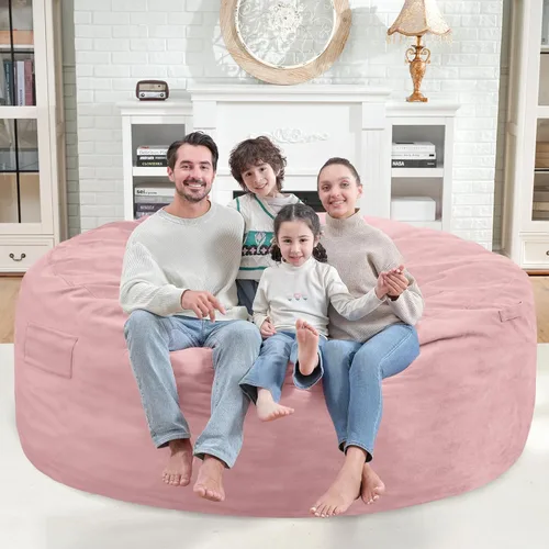 Miniatura 114 de Puf de 5 pies, puf grande con relleno de espuma viscoelástica, sofá puff esponjoso con funda de terciopelo holandés, puf redondo para sala de estar