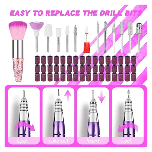 Miniatura 5 de Lima de uñas eléctrica, 35000 rpm, máquina de manicura, recargable, potente lima de uñas eléctrica, motor profesional para esmalte de gel arcílico
