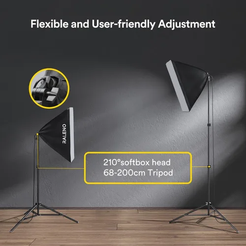 Miniatura 4 de RALENO Kit de iluminación Softbox, iluminación fotográfica Softbox de 20 x 28 pulgadas con bombillas LED (50 W 5500 K TLCI ≥97), iluminación