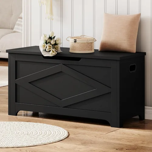 Miniatura 3 de GAOMON Baúl de almacenamiento, banco de almacenamiento de madera, banco de zapatos de estilo moderno con bisagra de seguridad para entrada
