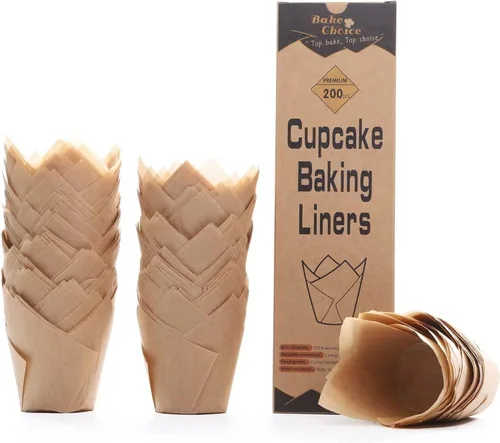 Miniatura 9 de Bake Choice Nordic Paper 200 unidades de forros de tulipán marrón para magdalenas, tamaño estándar, papel pergamino de la UE, forros de tulipán