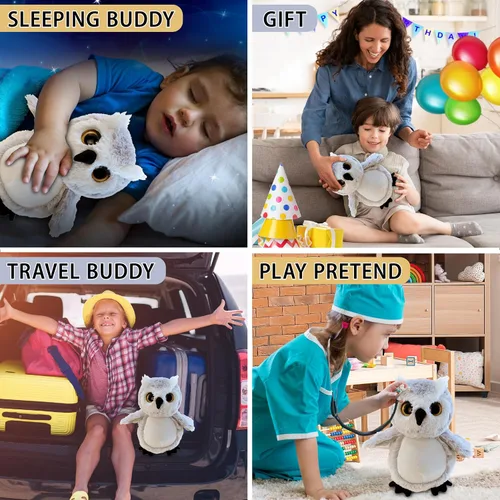 Miniatura 4 de DolliBu - Peluche de búho – Animal de peluche súper suave, lindo pájaro de vida silvestre gris, adorable animal de peluche esponjoso para niños