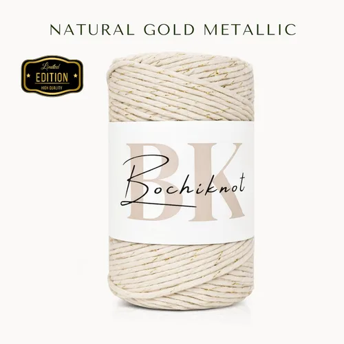 Miniatura 2 de BOCHIKNOT Cuerda de macramé metálica - 3 mm x 301,5 metros, hebra simple para colgar en la pared y colgar plantas - Oro metálico natural Dorado