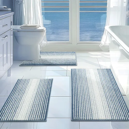 Miniatura 25 de BSICPRO Juego de alfombras de baño de 3 piezas, alfombrillas de inodoro en forma de U con contorno, juego de alfombrilla de baño, alfombrilla