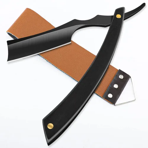 Navaja de afeitar recta con estropa - Afeitadora profesional de borde recto de acero inoxidable premium para barbero con estropa para afeitado para