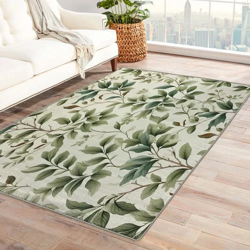 Miniatura 8 de Alfombras lavables para entrada, sala de estar, dormitorio, alfombra de hojas y decoración del hogar, alfombra de área de hojas verdes de 2 x 3