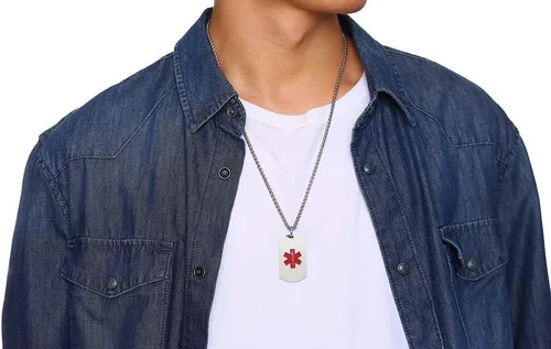 Miniatura 55 de VNOX Collar con colgante personalizado de acero inoxidable con grabado personalizado para identificación de alerta médica de emergencia para hombres
