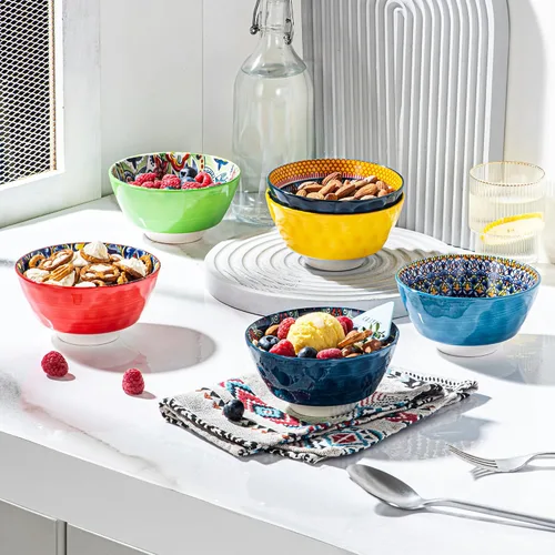 Miniatura 4 de HENXFEN LEAD Cuencos de Cerámica para Aperitivos y Postres, Juego de 6 - 12 Oz Juego de Cuencos Pequeños Coloridos para Helado, Nueces, Condimentos