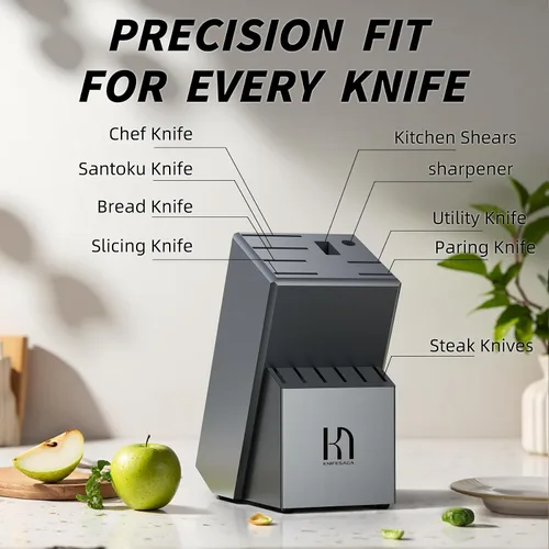 Miniatura 7 de KnifeSaga Juego de cuchillos de cocina de alta calidad, 15 piezas con bloque, juego de cuchillos afilados de acero inoxidable japonés de alto Gris