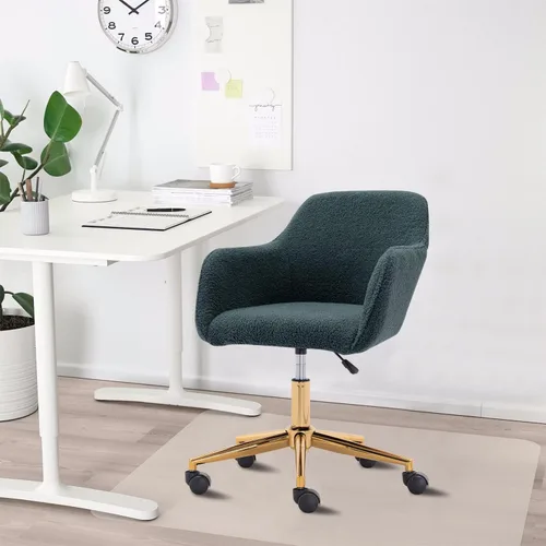 Miniatura 9 de Silla esponjosa verde – Silla de tocador ajustable en altura con ruedas, silla giratoria de piel sintética para sala de maquillaje u oficina en casa